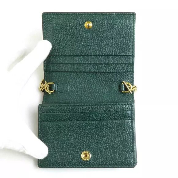 Auth GUCCI Bifold Wallet Chain Wallet Dark Green/Gold/Silver Leather - e59961a - Picture 3 of 11